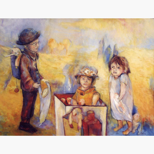 Monika Strugarek schilderij, De kinderen, acryl met pastel