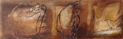Monika Strugarek schilderij, Druk druk, gemengde technieken, 20x60