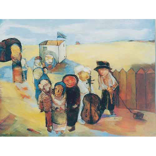 Monika Strugarek schilderij, De speelgoeduitdeler, gemengde technieken, 113x98