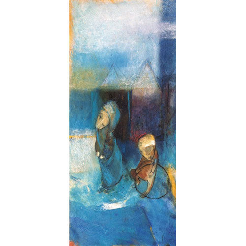 Monika Strugarek schilderij, Een blauwe ochtend, gemengde technieken, 40x62