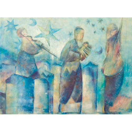 Monika Strugarek schilderij, Sporen en sterren, acryl, 80x60