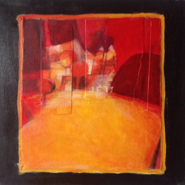 Monika Strugarek schilderij, Uitzicht2, gemengde technieken, 30x30