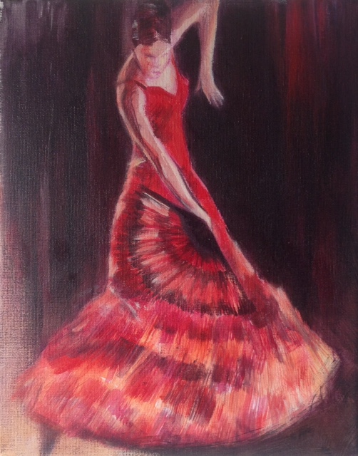 Monika Strugarek schilderij, Dansen, acryl, 24x30