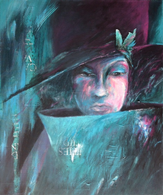 Monika Strugarek schilderij, Nachtleven, gemengde technieken, 50x60